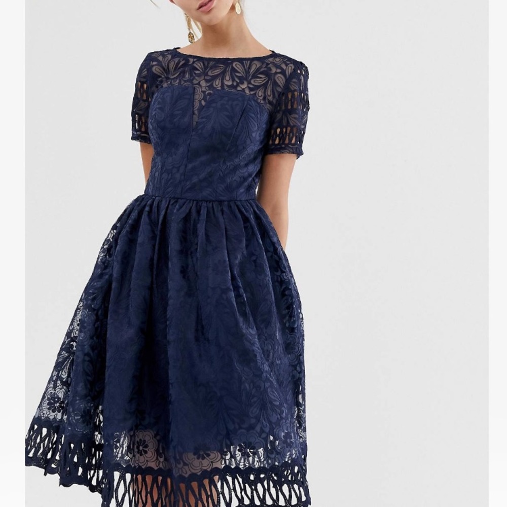 NWT Chi Chi London Navy Lace Midi Dress